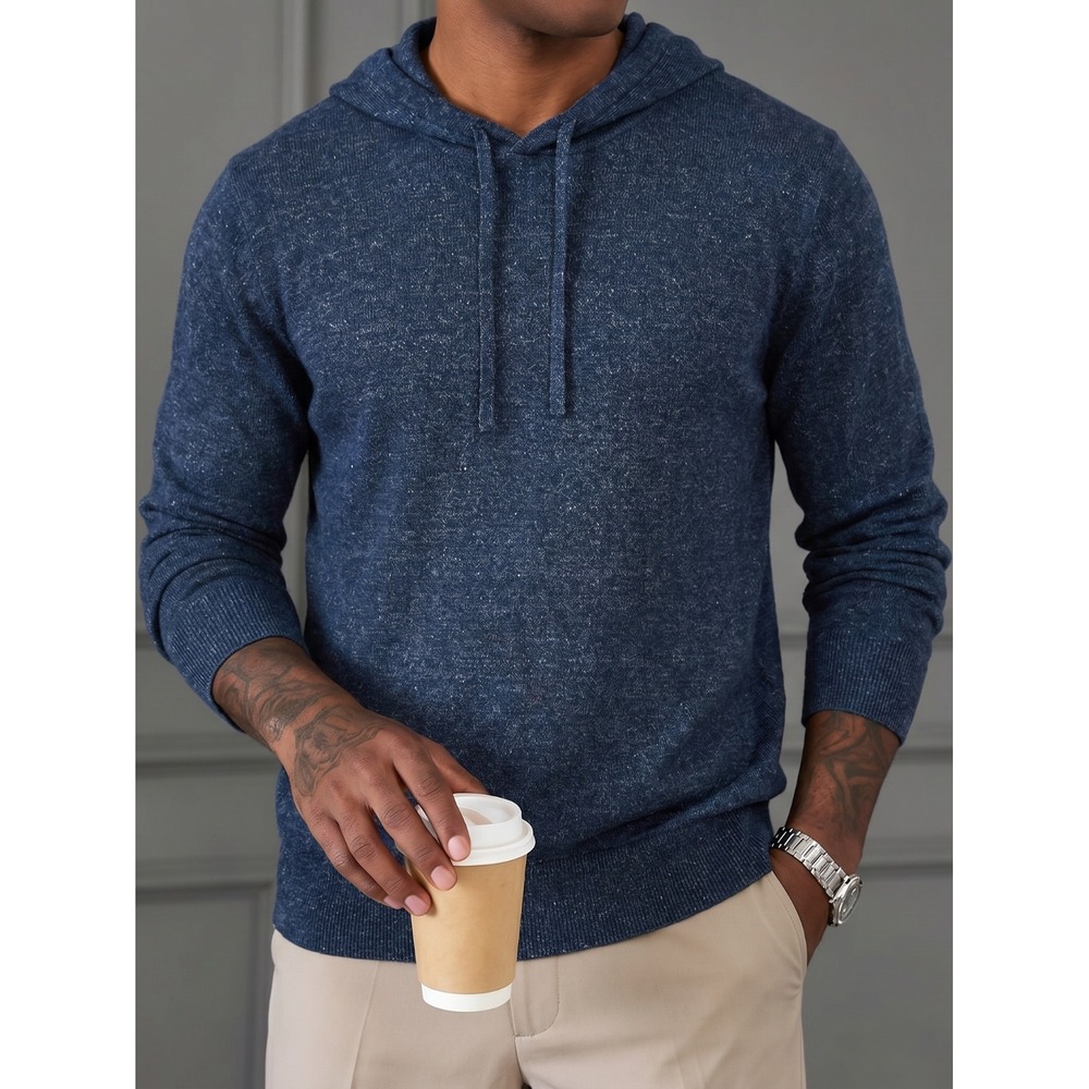 J.Crew Men's Navy Blue Textured Stretch Cotton Hoodie Pullover Sweatshirt Size M